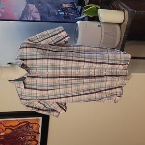 Hawker Rye Plaid Short Sleeve Button-up Shirt Blue White Purple Regular Stretch